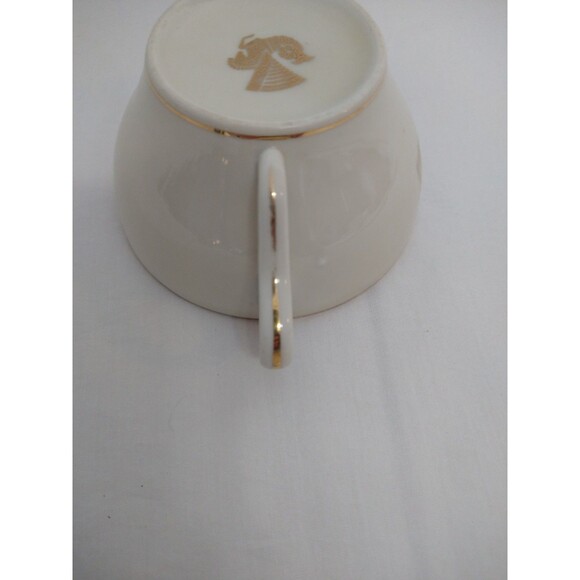 VTG Air France Pillivuyt? Porcelain Teacup and Saucer Ivory Cream with Gold Rim - Picture 7 of 14